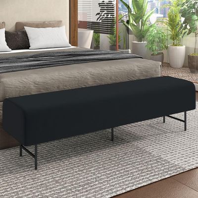 Puff Recamier Decorativo com Pés Industrial 195cm Novara P05 Veludo Preto - Lyam Decor