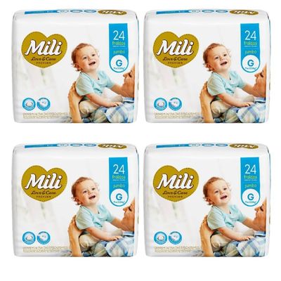 Fralda Descartável Mili Love Care - Premium  Tam: G    4 Pacotes c/  24 (total: 96 Fraldas)