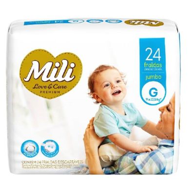 Fralda Descartável Mili Love Care - Premium  Tam: G    4 Pacotes c/  24 (total: 96 Fraldas)