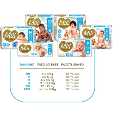 Fralda Descartável Mili Love Care - Premium  Tam: G    4 Pacotes c/  24 (total: 96 Fraldas)