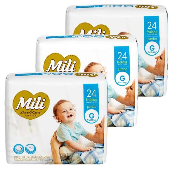 Fralda Descartável MILI Love&Care Tam: G  3 Pacotes c/ 24