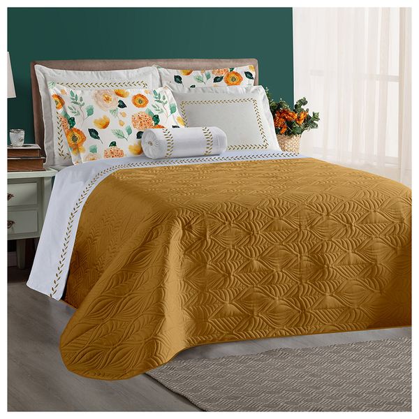 Kit Cobre Leito com Lençol Montenegro King 8 Peças Mostarda Kit Cobre Leito com Lençol Montenegro King 8 Peças Mostarda