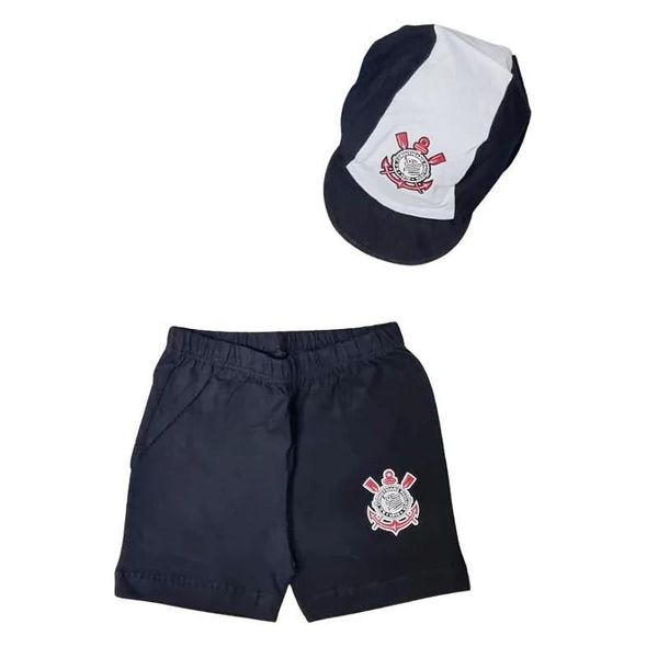 Kit Bebê Corinthians Com Shorts e Boné Oficial M