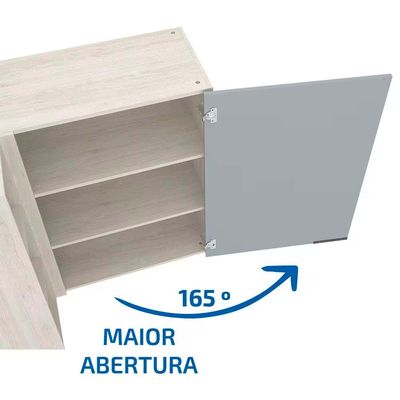 Armário Aéreo de Canto Bartira Cristal MDP 15mm com 1 Porta e 2 Prateleiras - 101,8cm de largura Freixo/Azul Wood