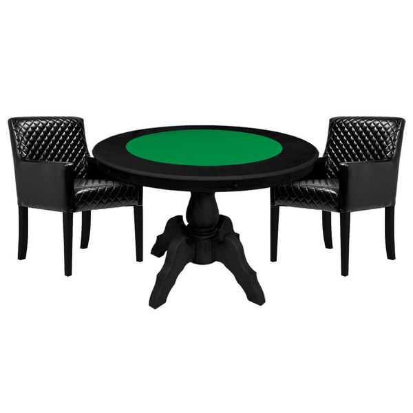 Mesa de Jogos Carteado Montreal Tampo Reversível 2 Cadeiras Liverpool PU Preto Matelassê - Gran Belo