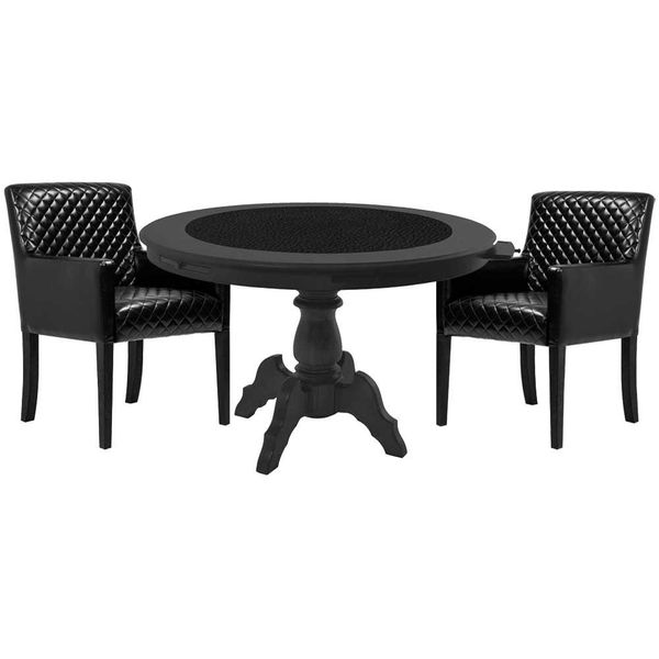 Mesa de Jogos Carteado Montreal Tampo Reversível 2 Cadeiras Liverpool PU Preto Matelassê - Gran Belo Mesa de Jogos Carteado Montreal Tampo Reversível 2 Cadeiras Liverpool PU Preto Matelassê - Gran Belo