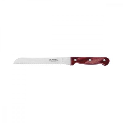 Faca para Pão Tramontina Polywood com Lamina em Aço Inox e Cabo de Madeira Vermelho 7"