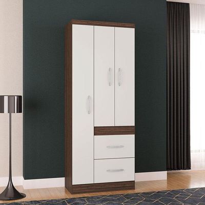 Guarda Roupa Solteiro Milão 3 Portas Chocolate Off White - Poquema