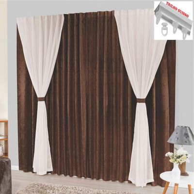 Cortina Bhaly Jacquard e Voal 2,00 X 1,70 Para Trilho Suisso - Tabaco