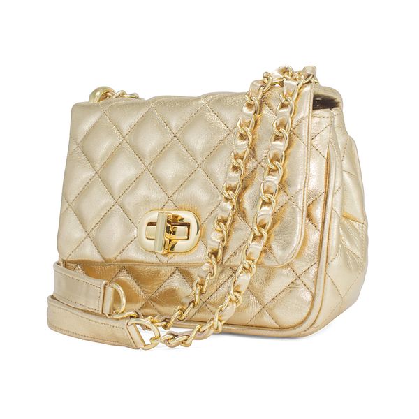 Bolsa de Couro Mini Dourada com corrente Hendy Bag