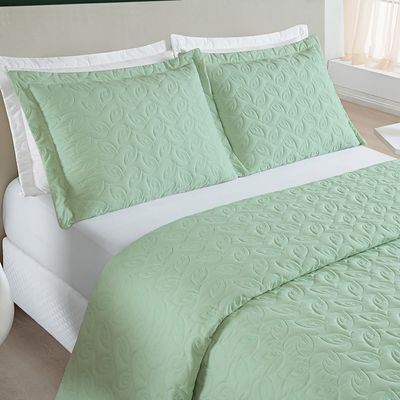 Colcha Cobre Leito Valença Queen 3 Peças Dupla Face - Verde