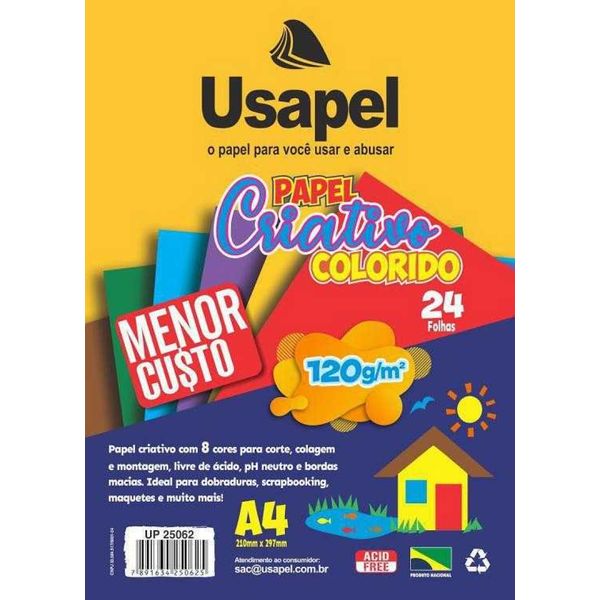 BLOCO CRIATIVO COLOR A4 120G 24FLS 8 CORES USAPEL