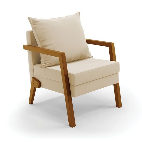 Poltrona Alice Suede Bege Base de Madeira - D'Rossi