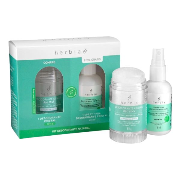 Kit Spray Higienizador 60ml + Desodorante Desodorante Kristal Deo Stick Herbia 100g