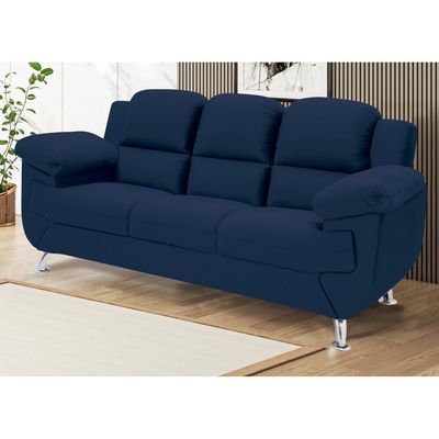 Sofá 2,02 Metros Linoforte Avalon, 3 Lugares, Veludo, Espuma D-33 Azul Petroleo