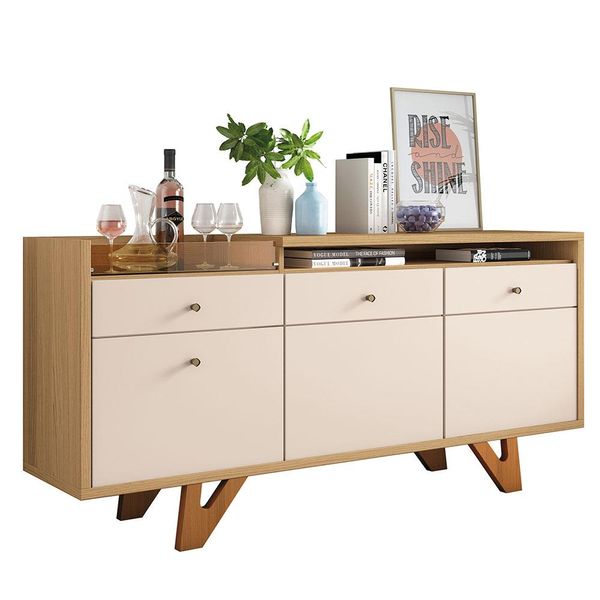 Buffet Aparador Decorativo Noeli Com Bandeja Lateral Estilo Bar Freijó / Off White - Gran Belo