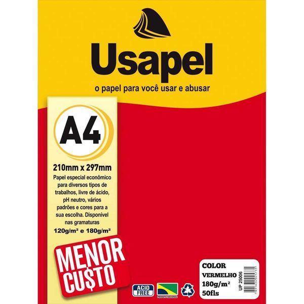 PAPEL DESENHO A4 180G 50FLS VERMELHO COLORSET USAPEL