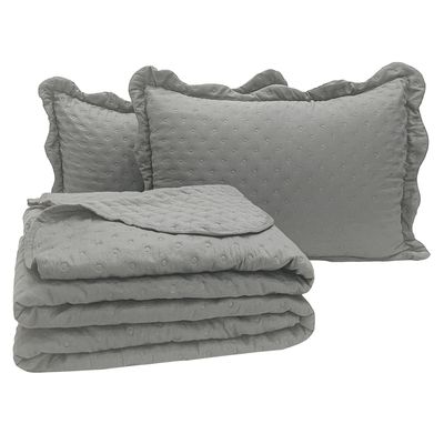 Kit Cobre Leito Colcha Diplomata Queen Dupla Face 3 Peças - Cinza