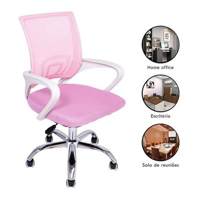 Kit 15 Cadeiras De Escritório Begonia Tela Mesh Ergonômico Rosa