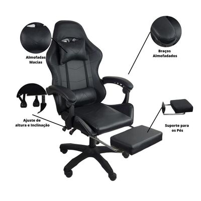 Cadeira Gamer Stillus Ergonômica Com Apoio Para Os Pés Preto