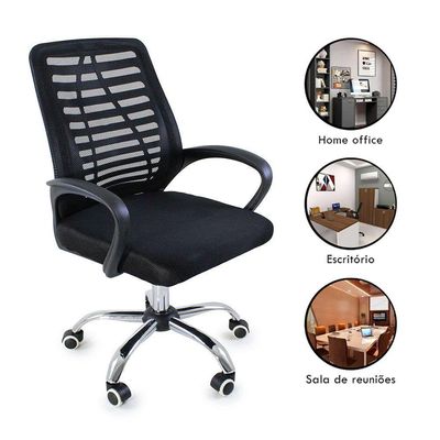 Kit 3 Cadeiras De Escritório Esteirinha Mesh Ergonômica Preto
