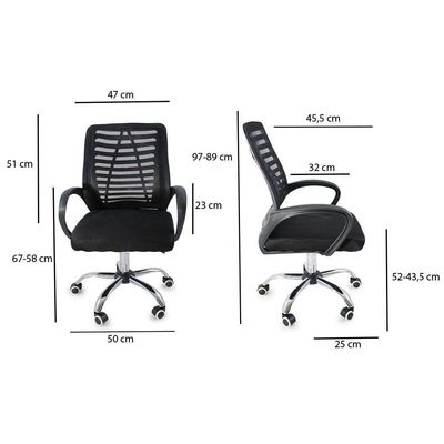 Kit 3 Cadeiras De Escritório Esteirinha Mesh Ergonômica Preto
