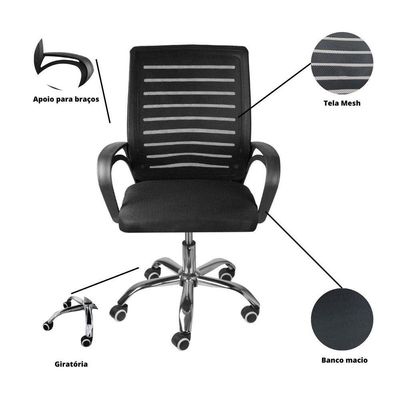 Kit 6 Cadeiras De Escritório Secretaria Diretor Roma Ergonômica