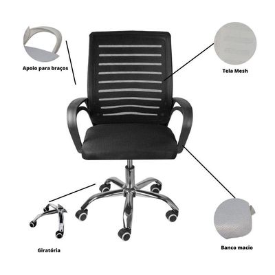 Kit 3 Cadeiras De Escritório Secretaria Diretor Roma Ergonômica