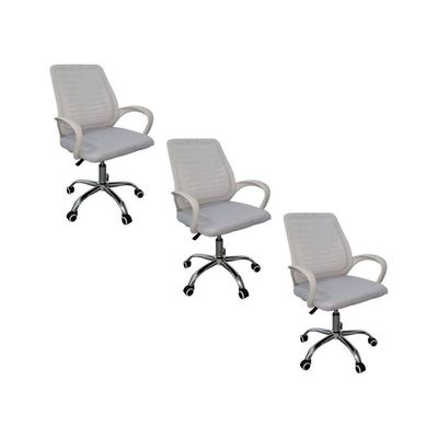 Kit 3 Cadeiras De Escritório Esteirinha Mesh Ergonômica Branco