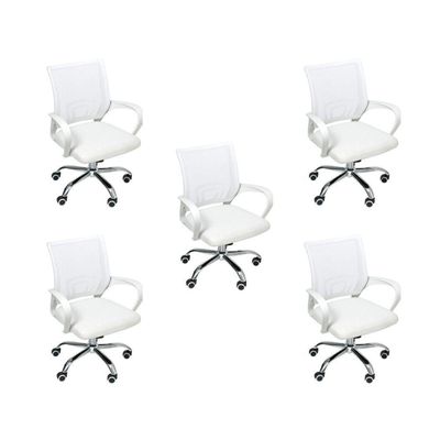 Kit 5 Cadeiras De Escritório Begonia Tela Mesh Ergonômica Branco