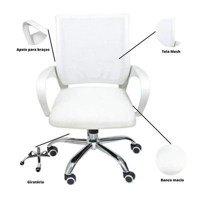 Kit 4 Cadeiras De Escritório Begonia Tela Mesh Ergonômica Branco