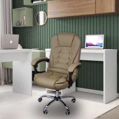 Cadeira De Escritório Presidente Reclinável Ergonômica Bege