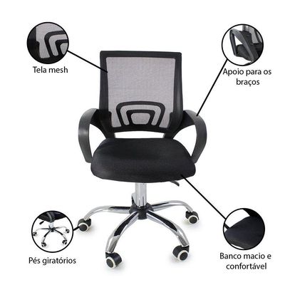 Kit 15 Cadeiras De Escritório Begonia Tela Mesh Ergonômico Preto