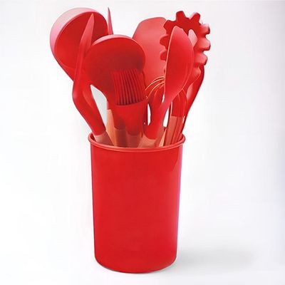 Kit 12 Peças Jogo De Cozinha De Silicone Resistente A Altas Temperaturas Utensílios - Vermelho