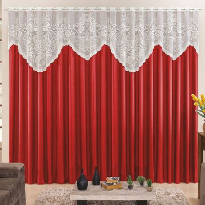 Cortina 3,00m X 2,50m Momento Sala Quarto Renda com Microfibra p Varão Vermelha
