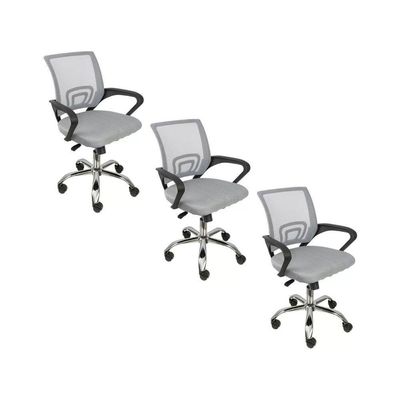 Kit 3 Cadeiras De Escritório Begonia Tela Mesh Ergonômico Cinza