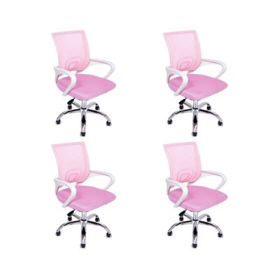 Kit 4 Cadeiras De Escritório Begonia Tela Mesh Ergonômica Rosa