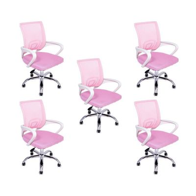 Kit 5 Cadeiras De Escritório Begonia Tela Mesh Ergonômica Rosa