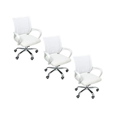 Kit 3 Cadeiras De Escritório Begonia Tela Mesh Ergonômico Branco