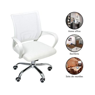 Kit 3 Cadeiras De Escritório Begonia Tela Mesh Ergonômico Branco