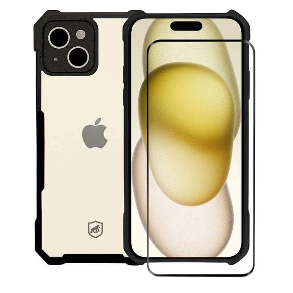 Kit Capa Dual Shock X e Pelicula Coverage 5D Pro Preta para iPhone 15 - Gshield