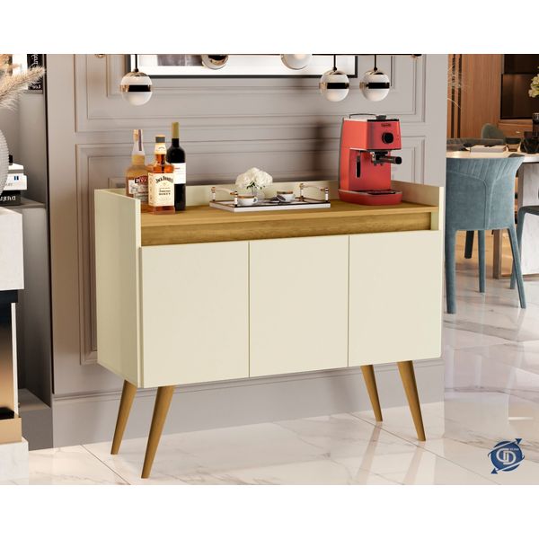 Aparador Buffet Luanda 3 Portas Pés Palito Off white