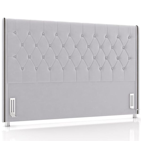 Cabeceira Cama Box Queen 160cm Estofada Frizza P05 Veludo Cinza - Lyam Decor