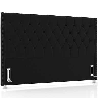 Cabeceira Cama Box King 195cm Estofada Frizza P05 Veludo Preto - Lyam Decor