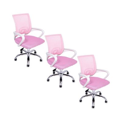 Kit 3 Cadeiras De Escritório Begonia Tela Mesh Ergonômico Rosa