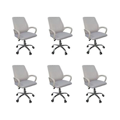 Kit 6 Cadeiras De Escritório Esteirinha Mesh Ergonômica Branco