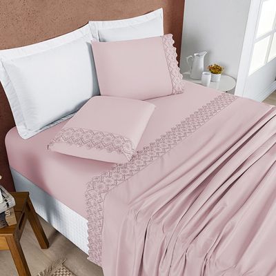 Coordenado Cobre Leito e Lençol Divino King 7 Pçs - Rosê