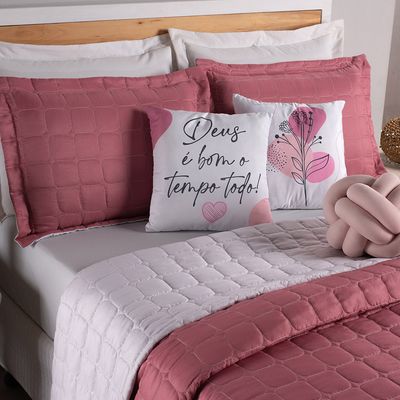 Kit Cobre Leito Sonho Queen 08 Peças Barato - Rosê - Branco