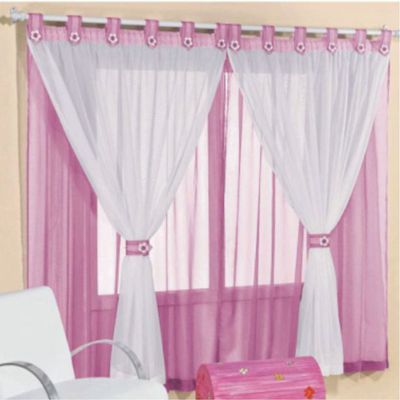 Cortina 2,00m X 1,70m Alt. Kids Decoração Quarto Criança em Voal para Varão - Rosa