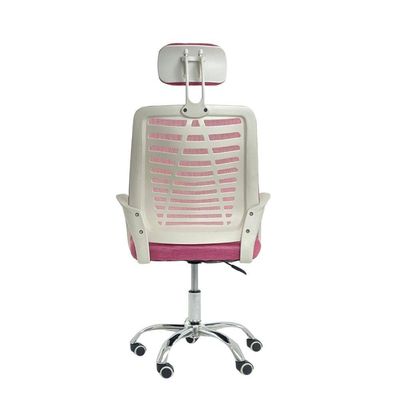 Kit 5 Cadeiras Escritório Diretor Tela Mesh Com Encosto De Cabeça Rosa